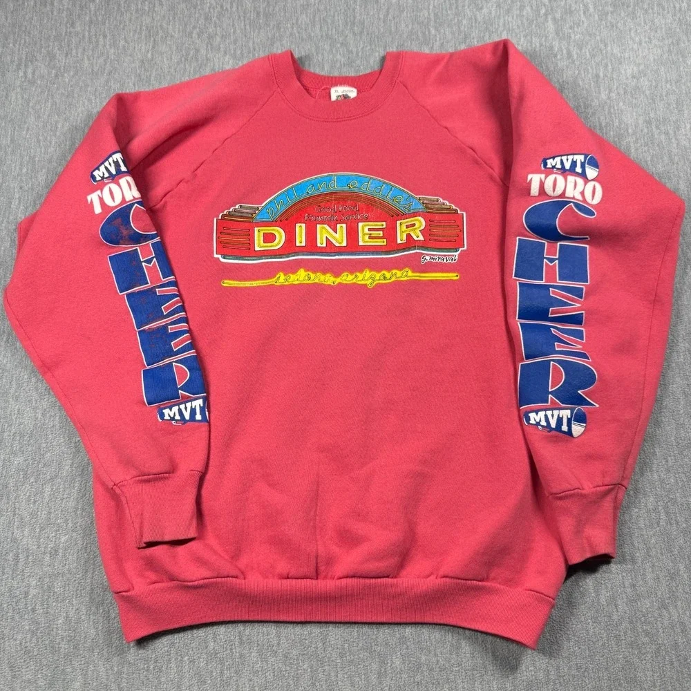 Fruit of the Loom Sweater Mens XL Pink Diner Sedona Arizona Vintage Graphic Top